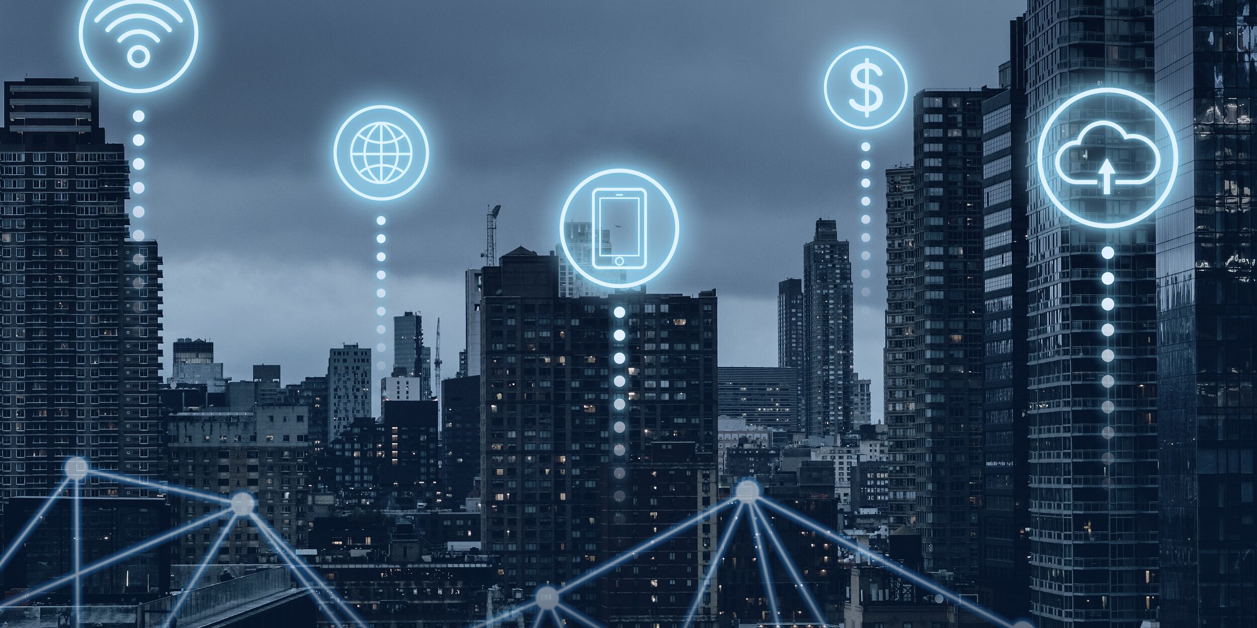 Futuristic smart city with 5G global network technology